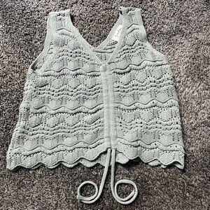 Jessica Simpson Crotchet Drawstring Crop Top Light Sage Green Women’s Size Med